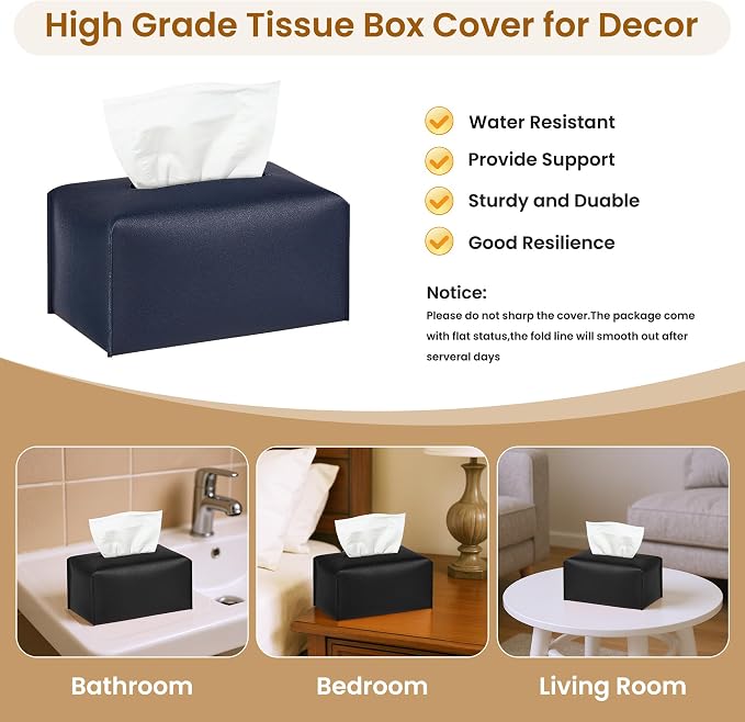 Long Tissue Box Cover, PU Leather Tissue Holder Rectangle, Facial Paper - Image 2