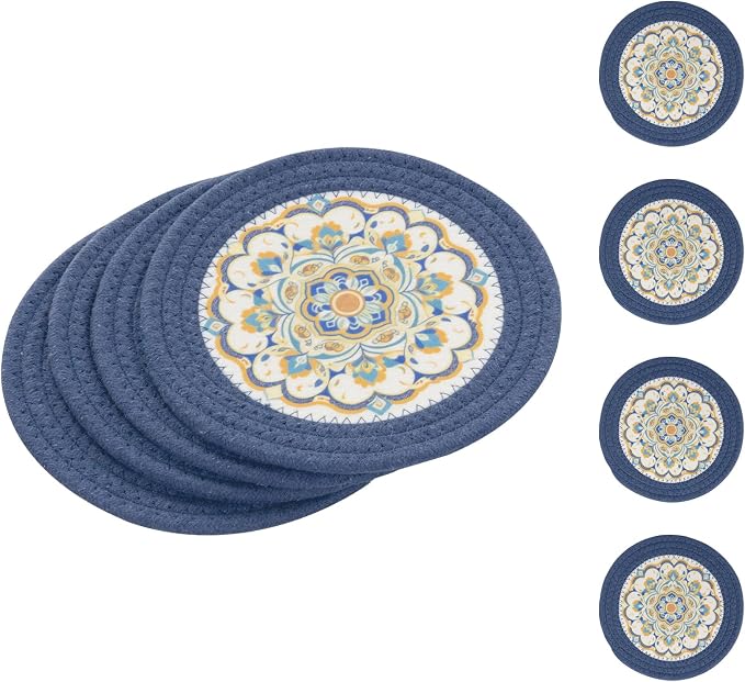 SHACOS 8 Inches Trivets for Hot Dishes, 4 Pieces Cotton and Felt Floral Pattern by SHACOS