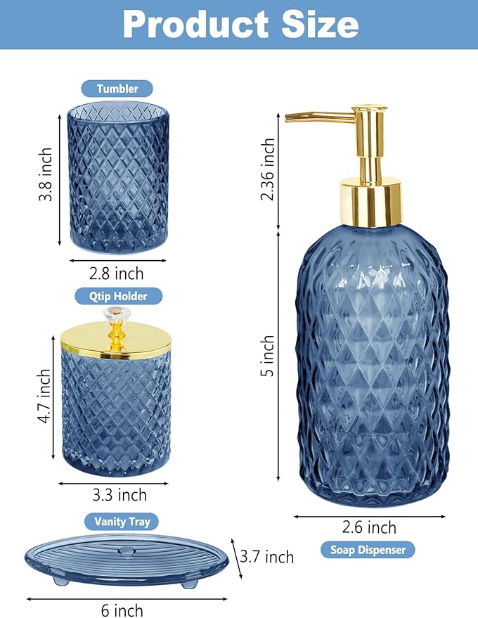 Blue Bathroom Accessories Set, Toothbrush Holder, Qtip Holder, Soap Dish - Image 4