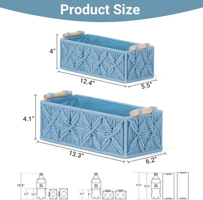 Nonam Macrame Storage Baskets, Boho Decor Style Woven Storage Boxes - Image 2