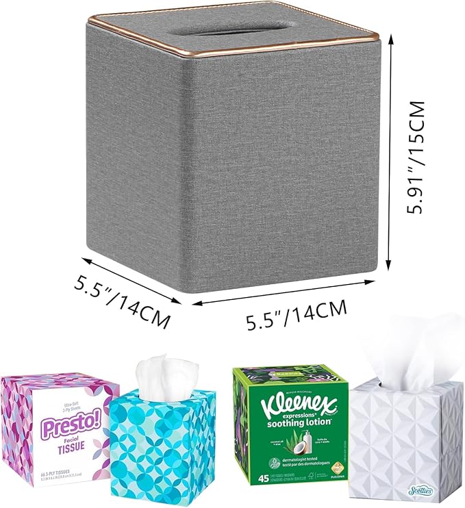 Leather Tissue Box Cover Square, Decorative Cube Tissue Box Holder - Image 2