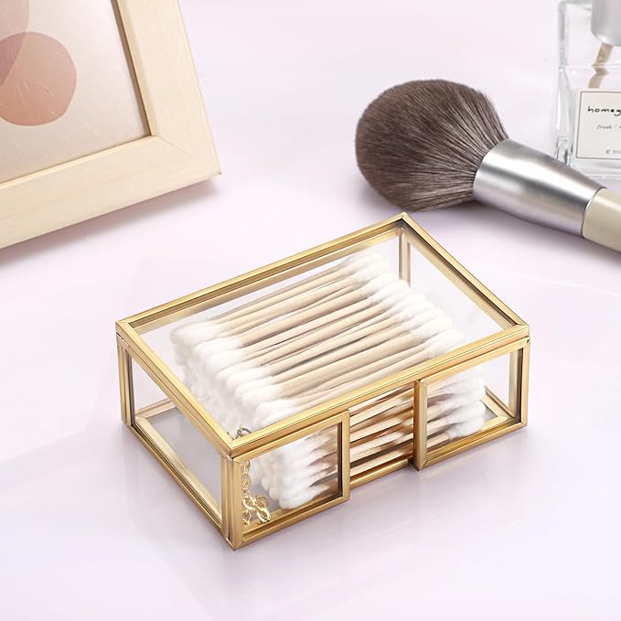 Cotton Swab Holder Small Qtip Dispenser Glass Bathroom Accessories Storage - Image 2