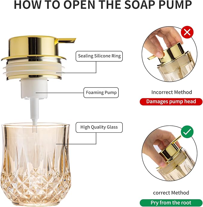 Gold Foaming Soap Dispenser, Bathroom Hand Foam Soap Dispensers, Glass - Image 4