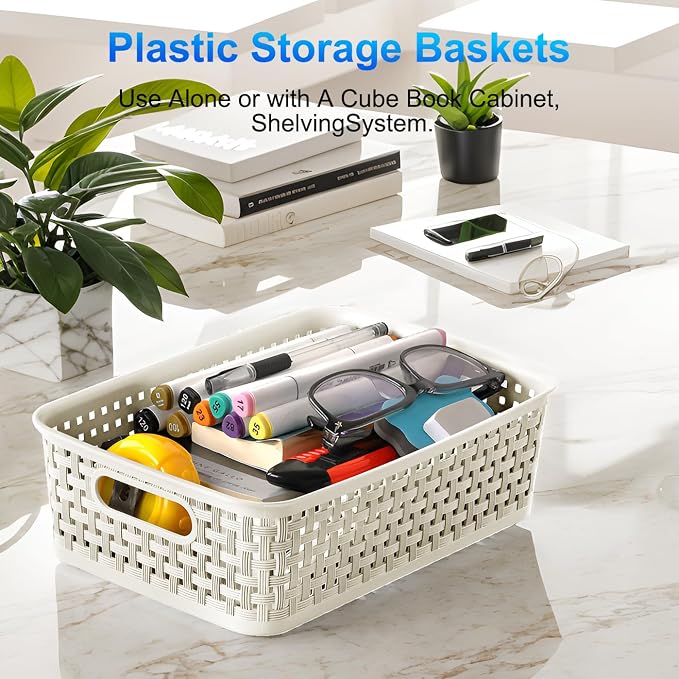 White Plastic Basket, 8 Pack Home Organization and Storage Baskets - Image 7
