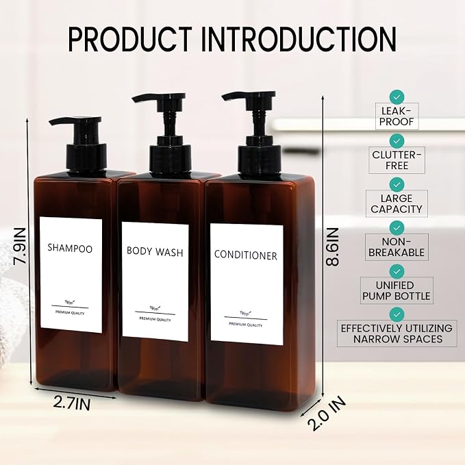 Shampoo and Conditioner Dispenser Set, 500ml Soap Dispenser 16.9oz Shower - Image 3