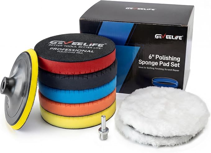GEVEELIFE 9Pcs Buffing Polishing Pads Kit, 6 Inch Buffing Pads, Sponge & Woolen by GEVEELIFE