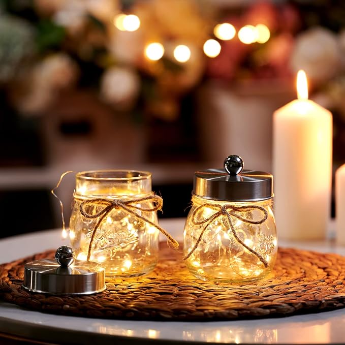 SheeChung 3 Pack Qtip Holder, Contracted Design Bathroom Decor, Apothecary Jars - Image 5
