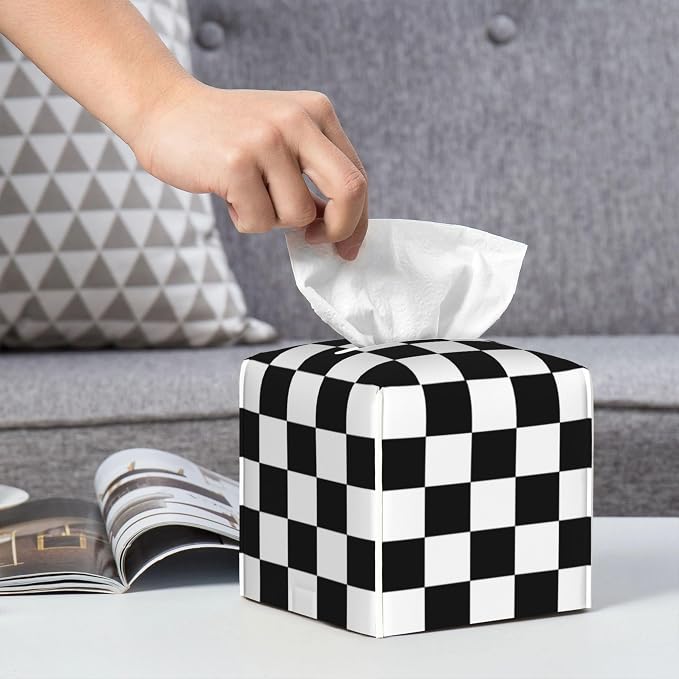 Black and White Checkerboard Tissue Box Cover Square, Square Grid Checkered - Image 6
