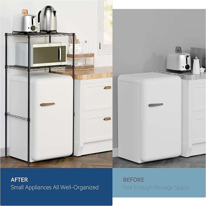 2-Tier Mini Fridge and Microwave Storage Shelf, Adjustable Height Metal Small - Image 5