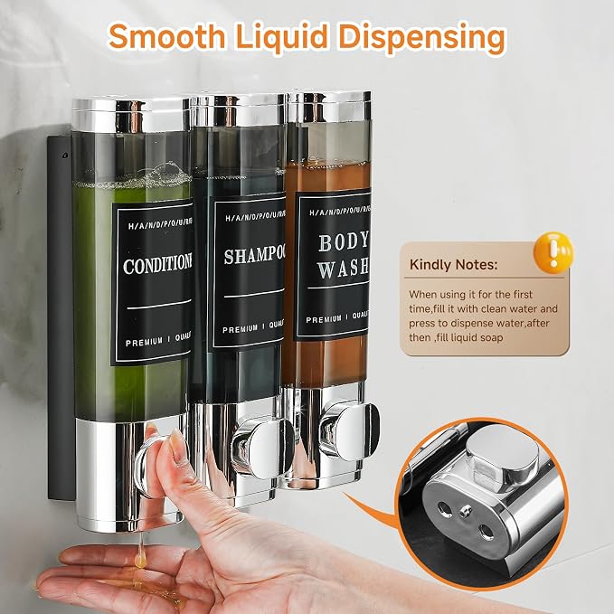 Shampoo and Conditioner Dispenser, Shower Dispenser 3 Chamber No Drill - Image 3