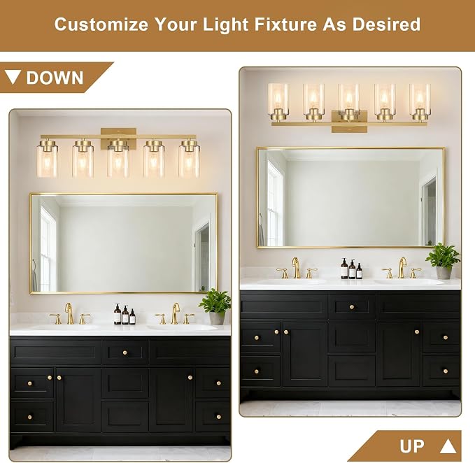 IZORRO Modern Bathroom Light Fixtures, 5 Light Brushed Gold Vanity Lights - Image 4