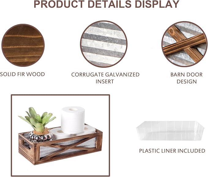 Wooden Toilet Tank Basket, Rustic Bathroom Decor Box, Farmhouse Toilet Paper - Image 6