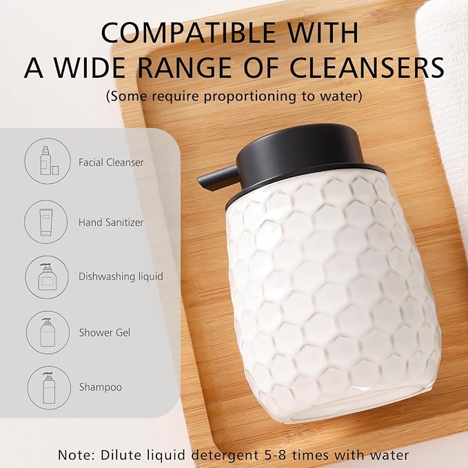 Foaming Soap Dispenser, 12OZ Ceramic Foam White Hand Soap Dispenser - Image 8
