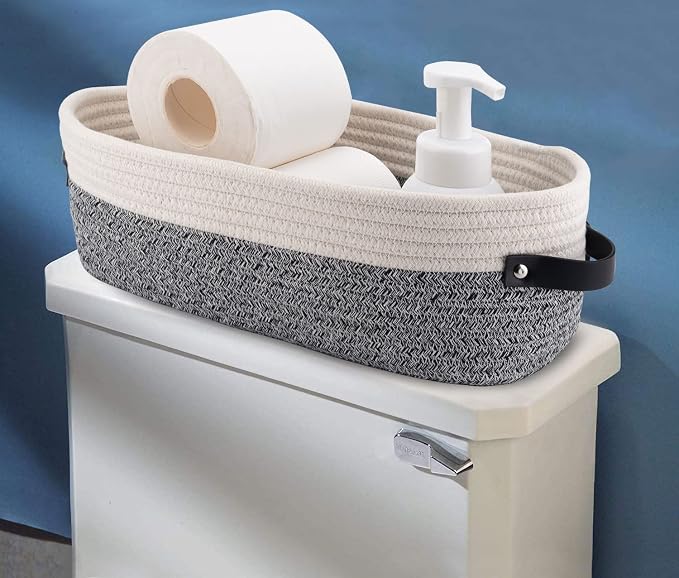 2 Pack Small Cotton Rope Woven Basket Toilet Paper Baskets - Image 2