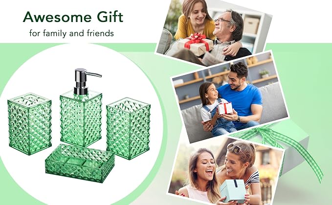 Bathroom Accessory Set, Diamond Pattern Bathroom Soap Dispenser and Toothbrush - Image 4