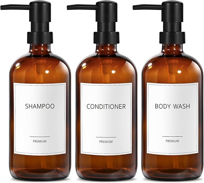 GMISUN Glass Shampoo and Conditioner Dispenser, Shower Soap Dispenser Bottles by GMISUN