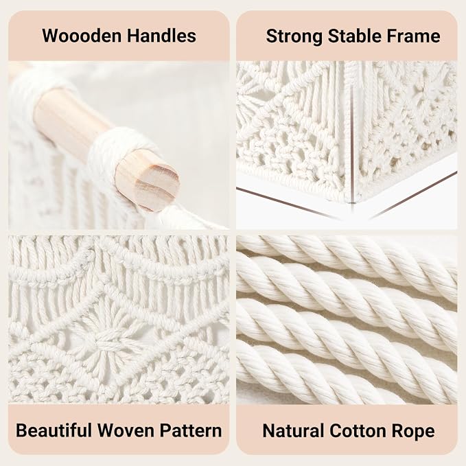 Nonam Macrame Storage Baskets, Boho Decor Style Woven Storage Boxes - Image 3