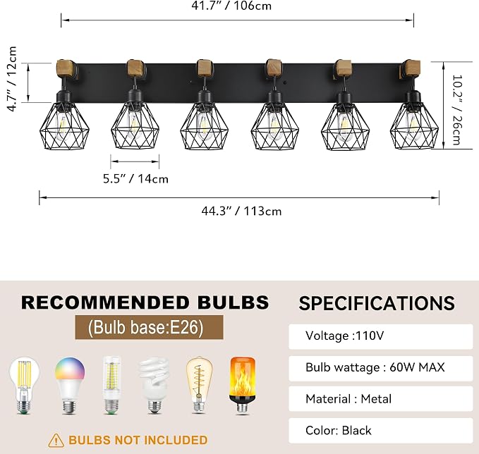Farmhouse Bathroom Vanity Light Fixtures, 6-Light Wood Bathroom Light Fixtures - Image 3