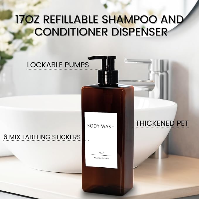 Shampoo and Conditioner Dispenser Set, 500ml Soap Dispenser 16.9oz Shower - Image 2