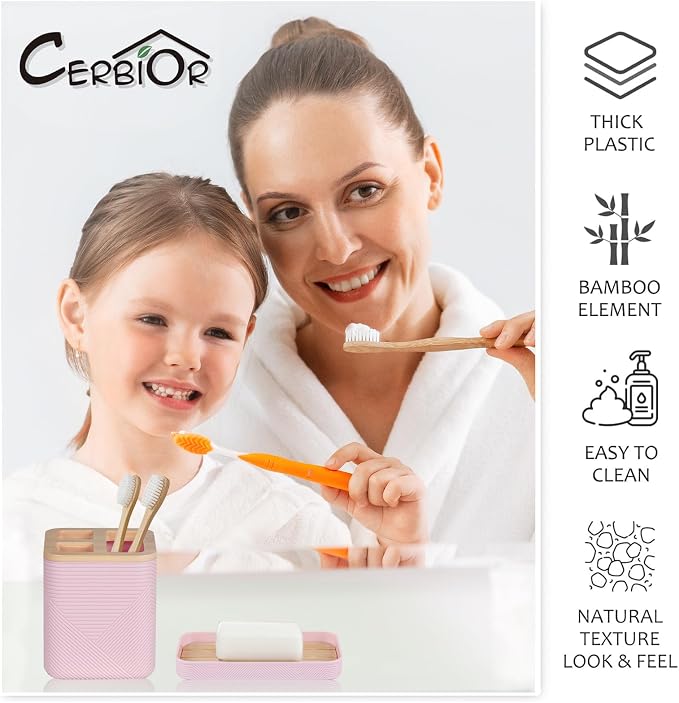 CERBIOR Bathroom Accessories Set 6 Piece Bamboo Bath Ensemble Includes Soap - Image 6