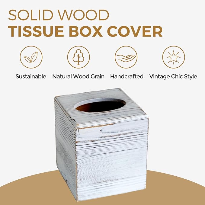 Wood Tissue Box Cover Square, Rustic White Tissue Box Cover, Decorative Cube - Image 2