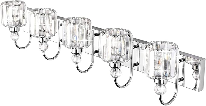 Ralbay Modern LED Crystal Bathroom Vanity Lights 5-Lights Stainless Steel - Image 2
