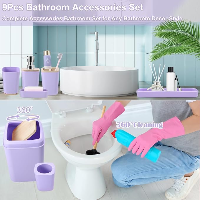 Purple Bathroom Accessories Set, 9 Piece Purple Bathroom Accessory Set - Image 3