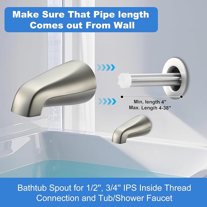 Universal Bath Tub Spout with Adapter, Bathtub Faucet Spout Without Diverter - Image 4