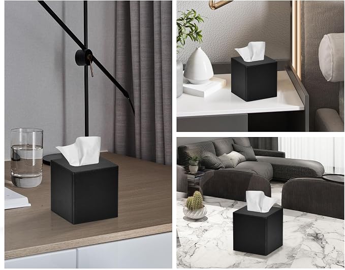 Tissue Box Cover Square PU Leather Facial Tissue Box Holder - Image 3