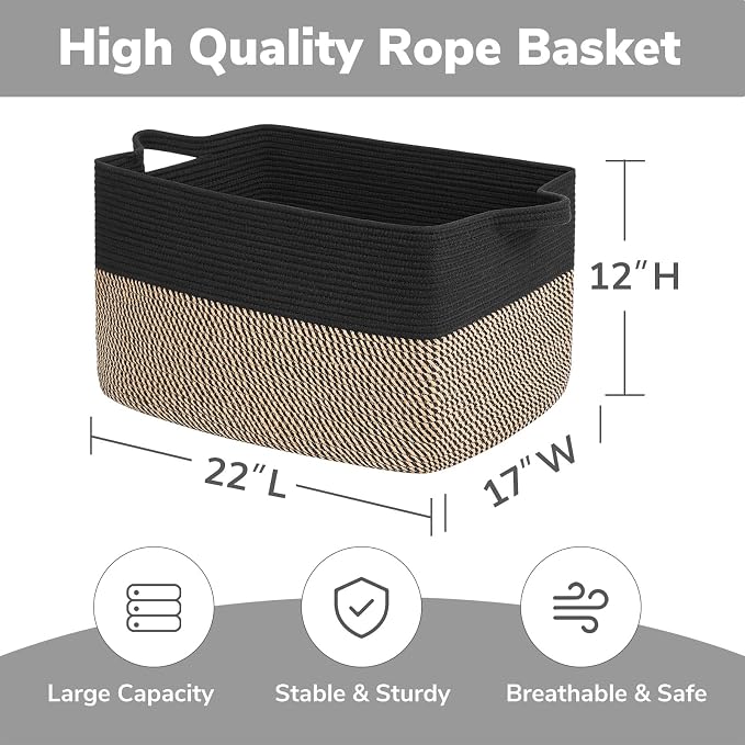 Goodpick Large Blanket Basket, Rectangle Nursery Basket - Image 3