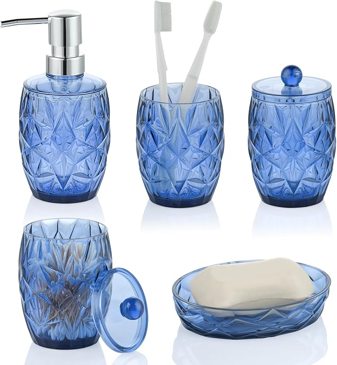 Modern Shatterproof Acrylic Cobalt Blue Bathroom Accessories Set – 5-Piece - Image 3