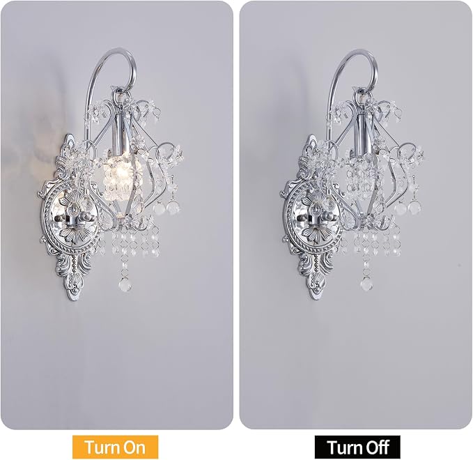 Silver Crystal Vintage Wall Sconces Set of 2 Indoor Hardwired Wall Light Fixture - Image 4