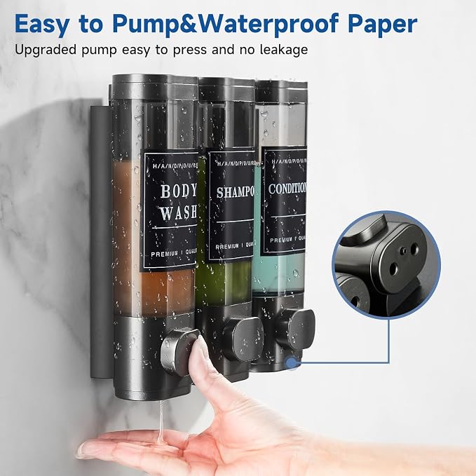 Shampoo and Conditioner Dispenser, Unisence Shower Dispenser 2 Chamber No Drill - Image 4