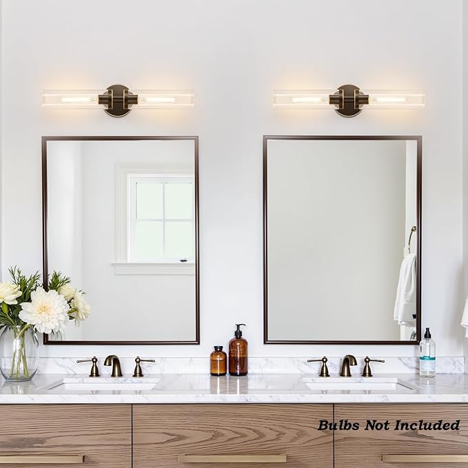 Wall Sconces Set of Two, Hardwired Brown Bathroom Sconces Wall Lighting - Image 5