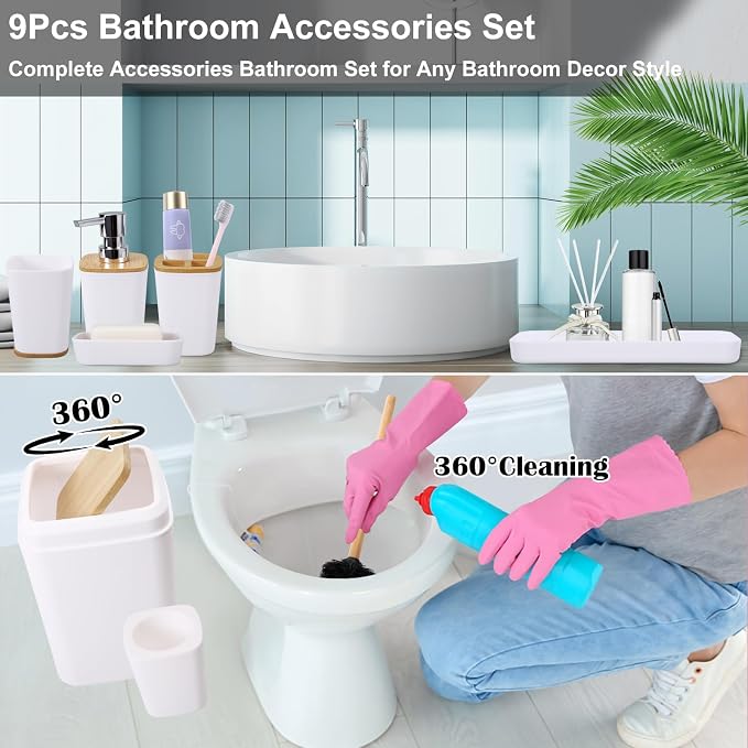 White Bathroom Accessories Set, 9 Piece Bathroom Accessory Set - Image 5