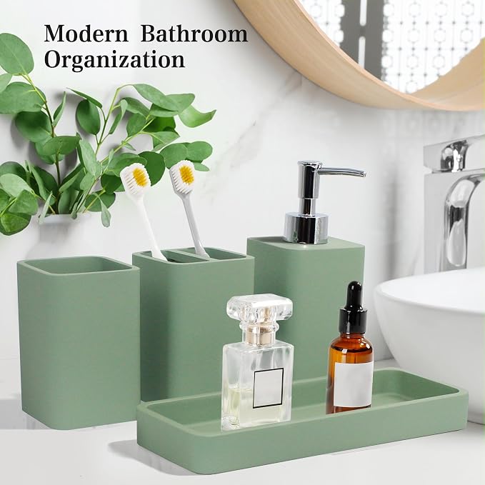 Bathroom Accessories Set, Soap Dispenser, Toothbrush Holder, Qtip Holder Set - Image 3