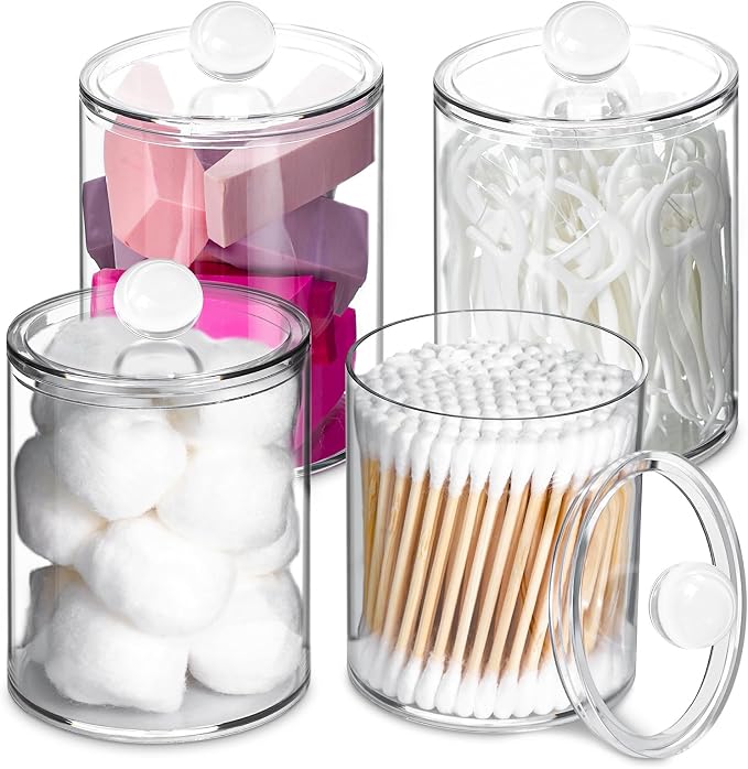 4 Pack Qtip Holder, Canister Apothecary Jar Set, Bathroom Jars by XIPENGKEJI