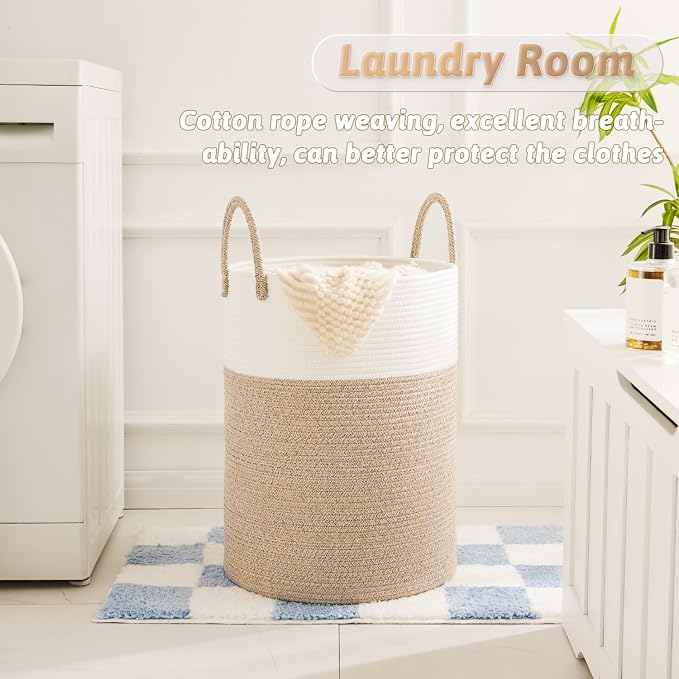 Laundry Basket, Woven Cotton Rope Laundry Hamper, 80L - Image 2