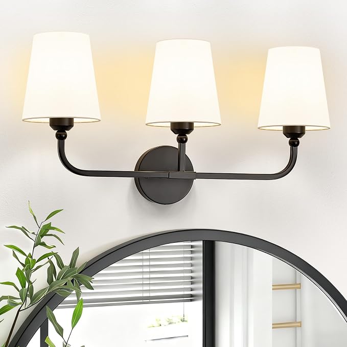 Bathroom Vanity Light, Matte Black Bathroom Light Fixtures, 3-Light Lighting by Kvhiiw
