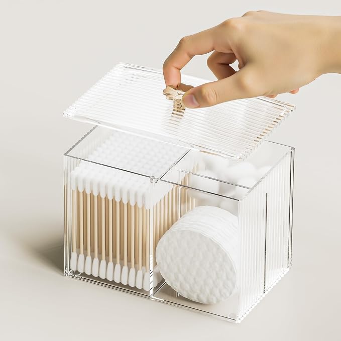 Q Tip Holder for Bathroom with 3 Compartments, Cute Clear Plastic Bathroom - Image 4