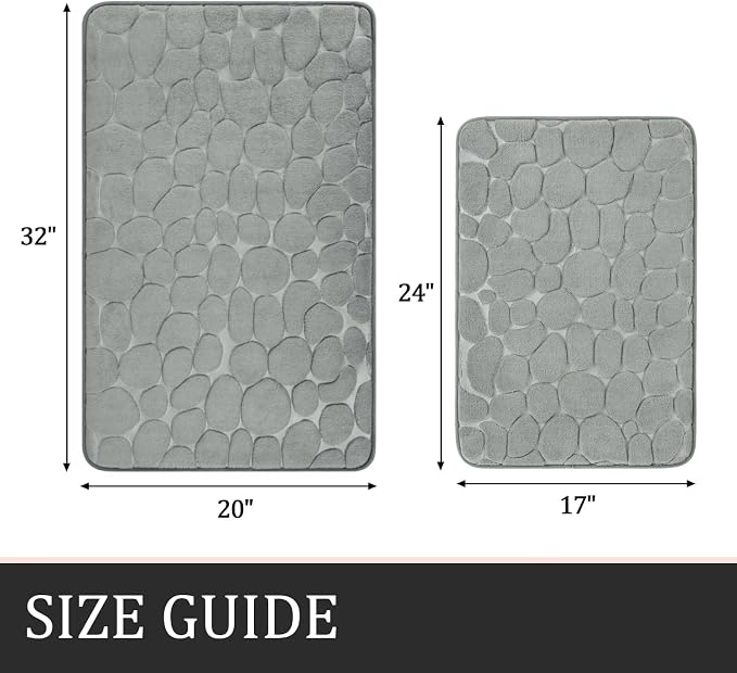 YIHOUSE Bathroom Rugs Mat Set 2 Piece Light Grey, Memory Foam Bath Mats Sets - Image 2
