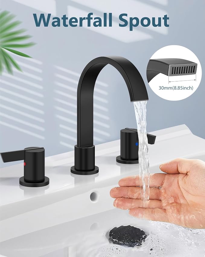 Aolemi Bathroom Faucets 3 Hole, 8 Inch Widespread Waterfall Bathroom Sink Faucet - Image 3