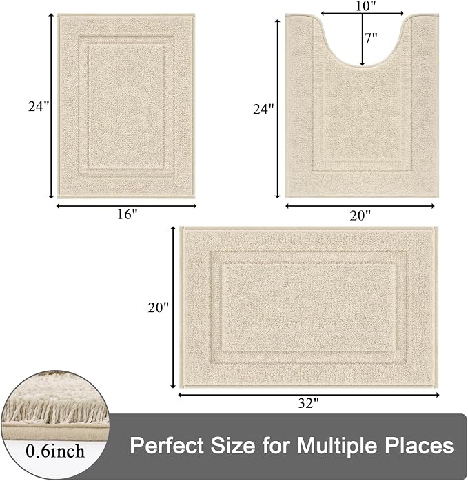 SHACOS Soft Fluffy Bathroom Rugs Set of 3 Pieces Bath Mats - Image 3