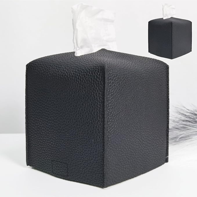 HOMOTEK 2 Pack Tissue Box Cover, Square PU Leather Tissue Holder, Decorative by HOMOTEK