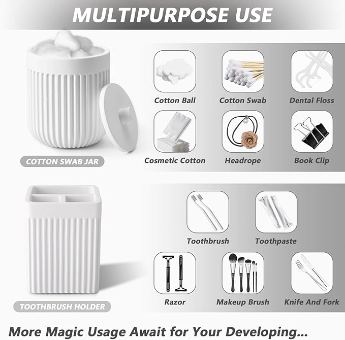 Resin White Bathroom Accessories Set 5 Pcs, Lotion Soap Dispenser, Toothbrush - Image 4