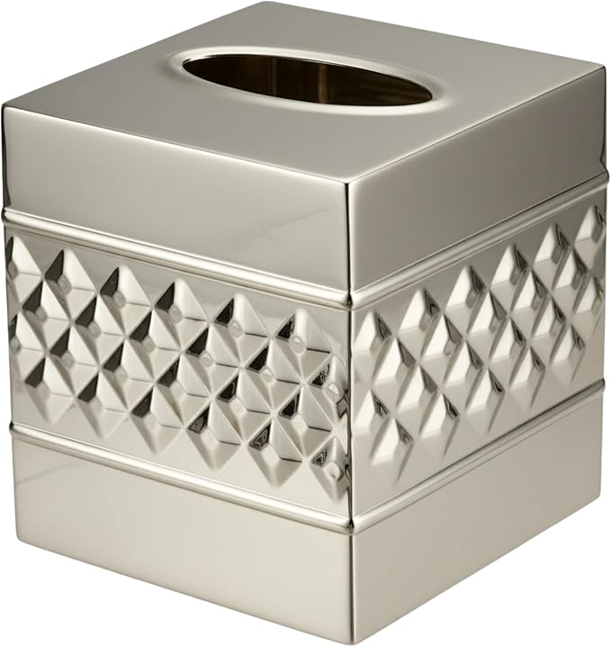 Monarch Abode Tissue Box Cover Square – Handcrafted Geo Embossed Nickel Chrome by MonarchAbode