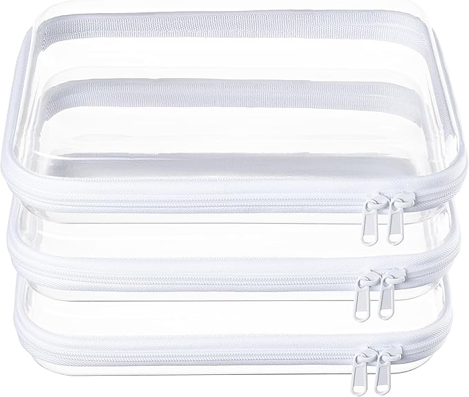 3-Pack Medium Clear Hard Shell Zipper Pouches, Hard Case Pouches by WELPIRT