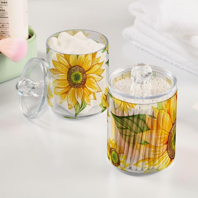 2 Pack Qtip Holder Dispenser for Cotton Ball Yellow Sunflower Flower Cotton - Image 2