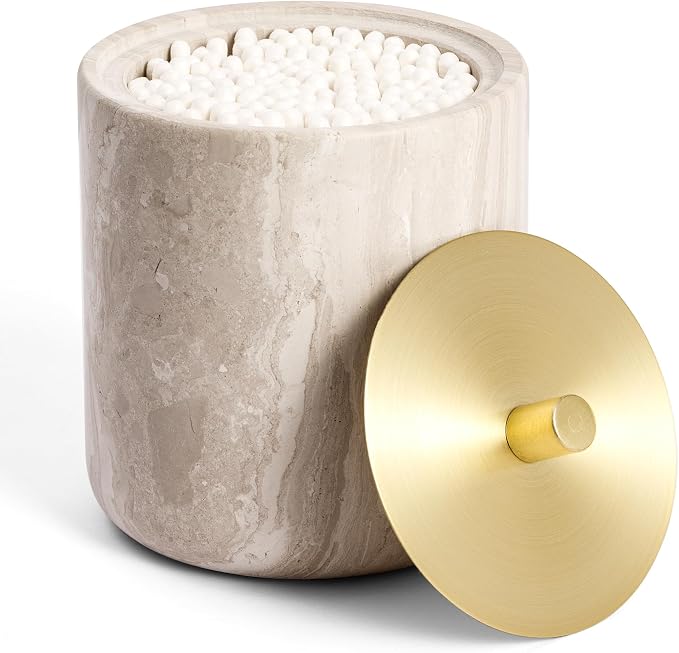 WORHE Marble Qtip Holder with Brass Lid by WORHE