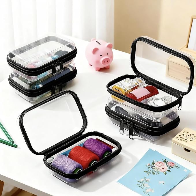 2PC Black Small Clear Hard Shell Zipper Case, Double Zippers Plastic Storage Box - Image 7